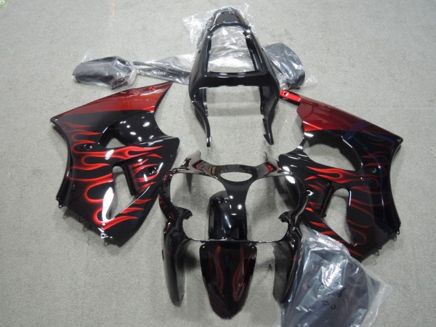 00-02 Black Red Flame Kawasaki ZX6R Motorcycle Fairing 00-02 Black Red Flame Kawasaki ZX6R Motorcycle Fairing
