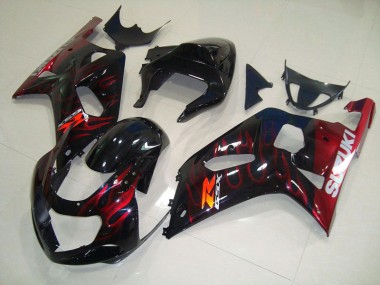 01-03 Black Red Flame Suzuki GSXR 750 Motorcycle Fairings