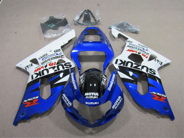 01-03 Blue White Motul Suzuki GSXR 600 Motorcycle Fairing 01-03 Blue White Motul Suzuki GSXR 600 Motorcycle Fairing