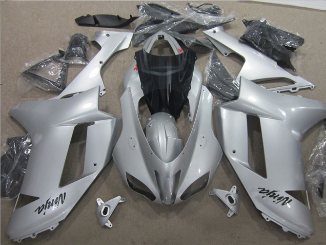 07-08 Silver Kawasaki ZX6R Motorcycle Fairing
