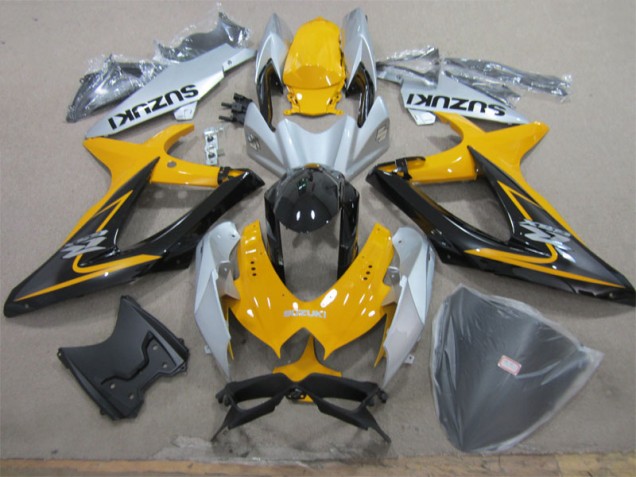 08-10 Yellow White Black Suzuki GSXR 600 Motorcycle Fairings 08-10 Yellow White Black Suzuki GSXR 600 Motorcycle Fairings