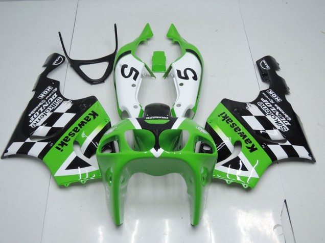 96-03 Green Black and White Kawasaki ZX7R Motorcycle Fairings 96-03 Green Black and White Kawasaki ZX7R Motorcycle Fairings